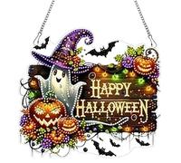 Lebartm DIY Diamond Halloween Pendant Ornament Special Shaped Crystal Diamond Art Painting Hanging Single Sided Diamond for Home Garden Wall Door Decor-Ghost