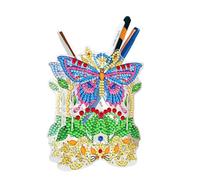 Lebartm DIY Diamond Painting Pen Holder Ornaments Desktop Pencil Holder Ornaments Double Sided Spot Drill Makeup Brush Holder Organizer Office Supplies for Home School-Butterfly