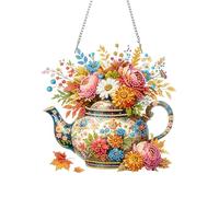 Lebartm DIY Diamond Pendant Ornament Autumn Halloween Irregular Shape Diamond Art Painting Hanging Single Sided Dill Ornament for Home Garden Wall Door Decor-Teapot Bouquet