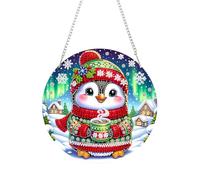 Lebartm DIY Diamond Pendant Ornament Christmas Penguin Irregular Shape Diamond Art Painting Hanging Single Sided Drill Ornament for Home Garden Wall Door Decor-Penguin01