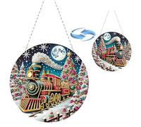 Lebartm DIY Diamond Pendant Ornament Christmas Round Special Shaped Crystal Diamond Art Painting Hanging Double-Sided Pattern Single Sided Diamond for Home Garden Wall Door Decor-Train