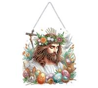 Lebartm DIY Diamond Pendant Ornament Easter Jesus Egg Special Shaped Crystal Diamond Art Painting Hanging Single Sided for Home Garden Wall Door Decor