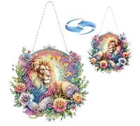 Lebartm DIY Diamond Pendant Ornament Special Shaped Crystal Diamond Art Painting Hanging Double-Sided Pattern Single Sided Diamond for Home Garden Wall Door Decor-Lion