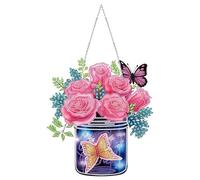 Lebartm DIY Diamond Pendant Ornament Spring Acrylic Special Shaped Crystal Diamond Art Painting Hanging Single Sided Diamond Ornament for Home Garden Wall Door Decor