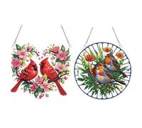 Lebartm DIY Diamond Pendant Ornament Spring PET Special Shaped Crystal Diamond Art Painting Hanging Single Sided Drill Ornament Home Garden Wall Door Decor-2Pcs-06