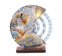 Lebartm DIY Diamond Perpetual Calendar Diamond Art Painting Wooden Manual Rotating Calendar Ornament Desk Round Perpetual Calendars Single Sided Drill Tabletop Ornaments for Home Decor-Fox