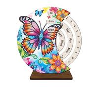 Lebartm DIY Diamond Perpetual Calendar Diamond Art Painting Wooden Manual Rotating Calendar Ornament Desk Round Perpetual Calendar Single Sided Diamond Tabletop Ornaments for Home Decor-Butterfly07