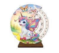 Lebartm DIY Diamond Perpetual Calendar Diamond Art Painting Wooden Manual Rotating Calendar Ornament Desk Round Perpetual Calendar Single Sided Diamond Tabletop Ornaments for Home Decor-Horse