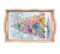 Lebartm DIY Diamond Serving Tray Diamond Art Painting Creative Design Handmade Wooden Tray Dinner Plate Diamond Art Breakfast Tray for Coffee Living Room Home Organizer-Colorful Christmas Tree