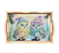 Lebartm DIY Diamond Tray Diamond Art Painting Creative Design Handmade Wooden Tray Dinner Plate Diamond Art for Coffee Living Room Home Organizer-Owl
