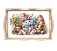 Lebartm DIY Diamond Tray Diamond Art Painting Spring Creative Design Handmade Wooden Tray Dinner Plate Diamond Art for Coffee Living Room Home Organizer-Easter Bunny Eggs