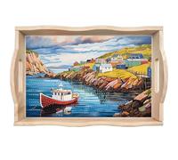 Lebartm DIY Diamond Tray Diamond Art Painting Spring Creative Design Handmade Wooden Tray Dinner Plate Diamond Art for Coffee Living Room Home Organizer-Seaside Village