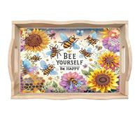 Lebartm DIY Diamond Tray Diamond Art Painting Spring Creative Design Handmade Wooden Tray Dinner Plate Diamond Art for Coffee Living Room Home Organizer-Sunflower Bee