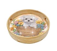 Lebartm DIY Diamond Tray Round Diamond Art Painting Creative Design Handmade Wooden Tray Dinner Plate Diamond Art for Coffee Living Room Home Organizer Diameter 25.5cm