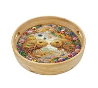 Lebartm DIY Diamond Tray Round Diamond Art Painting Creative Design Handmade Wooden Tray Dinner Plate Diamond Art for Coffee Living Room Home Organizer Diameter 25.5cm-Golden Pisces