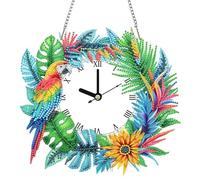 Lebartm DIY Diamond Wall Clock Pendant Diamond Art Painting Acrylic Clock with Chain Crystal Rhinestone Pendant Drill Art Crafts Home Wall Decor-Parrot