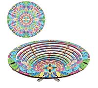 Lebartm DIY Diamond Wooden Snack Storage Tray Diamond Art Painting Mandala Candy Plate Retractable with Stand Round Handmade Serving Platter Set for Vegetables Bread Snack Kitchen Home-Mandala05