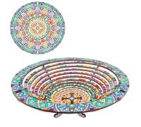 Lebartm DIY Diamond Wooden Snack Storage Tray Diamond Art Painting Mandala Candy Plate Retractable with Stand Round Handmade Serving Platter Set for Vegetables Bread Snack Kitchen Home-Mandala06