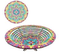 Lebartm DIY Diamond Wooden Snack Storage Tray Diamond Art Painting Mandala Candy Plate Retractable with Stand Round Handmade Serving Platter Set for Vegetables Bread Snack Kitchen Home-Mandala07