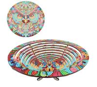Lebartm DIY Diamond Wooden Snack Storage Tray Diamond Art Painting Mandala Candy Plate Retractable with Stand Round Handmade Serving Platter Set for Vegetables Bread Snack Kitchen Home-Owl