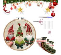 Lebartm DIY Embroidery Kit for Beginners Christmas Cross Stitch Kits Hand Embroidery Plant Patterns Embroidery Thread Kit for Craft Lover Hand Stitch with Embroidery Fabric-Christmas Gnome