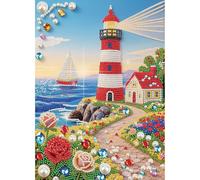 Lebartm DIY Pearl Painting Kit Unframed Colourful Canvas Gemstone Pearl Diamond Dots Beads Canvas Art Craft for Adults Beginners for Wall Home Decor-Lighthouse01