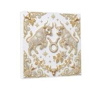 Lebartm DIY Pearl Painting Kit with Frame 25x25cm Twelve Constellations Colorful Gemstone Diamond Dots Beads Pearl Art Craft Display for Tabletop Wall Mounting Home Decor-Taurus