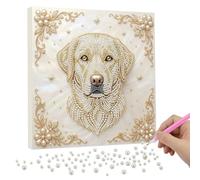 Lebartm DIY Pearl Painting Kit with Frame 9.84x9.84IN Twelve Zodiac Gemstone Diamond Dots Beads White Canvas Art Craft Display for Tabletop and Wall Mounting Home Decor-Dog