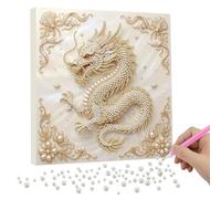 Lebartm DIY Pearl Painting Kit with Frame 9.84x9.84IN Twelve Zodiac Gemstone Diamond Dots Beads White Canvas Art Craft Display for Tabletop and Wall Mounting Home Decor-Dragon