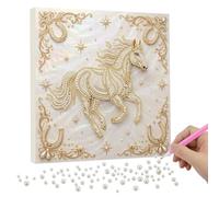 Lebartm DIY Pearl Painting Kit with Frame 9.84x9.84IN Twelve Zodiac Gemstone Diamond Dots Beads White Canvas Art Craft Display for Tabletop and Wall Mounting Home Decor-Horse
