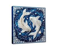 Lebartm DIY Pearl Painting Kit with Frame Twelve Zodiac Colorful Gemstone Pearl Diamond Dots Beads Canvas Art Craft Display for Tabletop and Wall Mounting Home Decor 25x25cm-Pisces