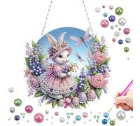 Lebartm DIY Pearl Painting Pendant Ornament Easter Irregular Hanging Single Sided Beads by Numbers Craft Kits for Adults Ornament for Home Wall Garden Decor-Rabbit
