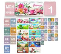 Lebartm Perpetual Calendar Reusable DIY Diamond Art Painting Desk Calendar Set Date Month and Week Individually Flip Diamond Art for Tabletop Home Office Planning-Calendar01