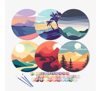 Lebartm Placemat Paint by Numbers Kit for Adult Round Digital Oil Painting Table mats Modern Dining Table Kitchen Diamond Art Craft Supplies for Home Decorations-Landscape