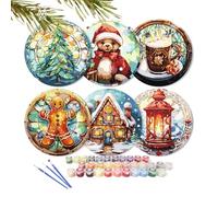 Lebartm Placemat Paint by Numbers Kit for Adult Round Digital Oil Painting Table mats Modern Dining Table Kitchen Diamond Art Craft Supplies for Home Decorations-Christmas02