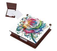 Lebartm Sticky Note Holder Diamond Art Painting Wooden Post Note Dispenser Memo Paper Storage Box with 160 Sticky Notes Desk Office Accessories-Colorful Rose01