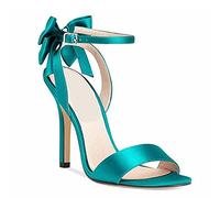 LEBE Women's High Heel Fereshte Unisex Men's Women's Pointed Toe Stiletto High Heel Crossdresser Drag Queen Satin Stiletto Bow Pumps Party Bridal Prom Court Shoes-Green||EU43