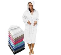 LEBENGOOD Women's Bathrobe with Hood, 100% Cotton, American Terry Towel, 450 GSM, Youth Bathrobes, Shower, Pool, Bathrobe, Unisex, Men, Sizes S M L XL XXL 3XL, white, L