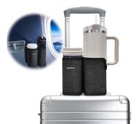LebenHaus 2 in 1 Luggage Cup Holder for Suitcase|Airplane Tray Table Carry on Hands Free Drink Carrier for Stanley Tumblers Coffee Beverage Organizer Gifts for Travelers (Black)