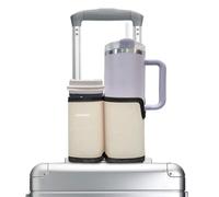 LebenHaus Off-White 2 in 1 Luggage Cup Holder for Suitcase, Airplane, Stanley Cup, Travel Cup Holder, Luggage Accessory, Drink Organizer