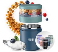 LEBENLANG Cereal Cup To Go with Spoon - 650ml Incl. Stainless Steel Inlet | Granola and Yoghurt Pots Overnight Oats Containers Breakfast Pots yogurt pot lunch pots for yoghurt travel bowl