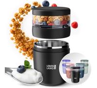 LEBENLANG Cereal Cup To Go with Spoon - 650ml Incl. Stainless Steel Inlet | Granola and Yoghurt Pots Overnight Oats Containers Breakfast Pots yogurt pot lunch pots for yoghurt travel bowl