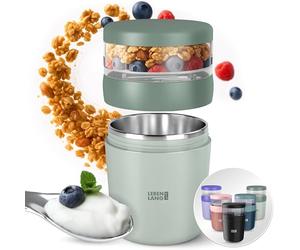 LEBENLANG Cereal Cup To Go with Spoon - 650ml Incl. Stainless Steel Inlet | Granola and Yoghurt Pots Overnight Oats Containers Breakfast Pots yogurt pot lunch pots for yoghurt travel bowl