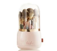 Lebenrich Rotating Makeup Brush Holder Organizer with Lid, Pink Spinning Brush Holder Makeup Organizer with Clear Cover, Acrylic Cosmetics Make Up Brushes Storage Cup Container for Vanity