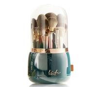 Lebenrich Rotating Makeup Brush Holder Organizer with Lid, Spinning Brush Holder Makeup Organizer with Clear Cover, Acrylic Cosmetics Make Up Brushes Storage Cup Container for Vanity