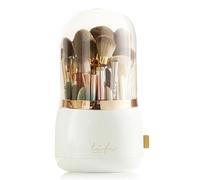 Lebenrich Rotating Makeup Brush Holder Organizer with Lid, Spinning Brush Holder Makeup Organizer with Clear Cover, Acrylic Cosmetics Make Up Brushes Storage Cup Container for Vanity