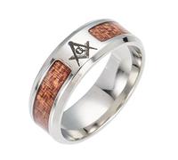 Lebensbaum Ring Titanium Steel Viking Inlaid Cross Half Circle Unisex Gift for Engagement and Anniversary with Koa Wood Inlay Tree of Life (No. 9, Freemasonry)