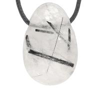 Lebensquelle Plus Drop Pendant with Cotton Band + Gemstone Card | Set Offer Genuine Gemstone Pendant | Drilled Tumbled Stone Drop Pendant, 3 cm, Stainless Steel, Various