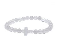 Lebensquelle Plus Gemstone Bracelet Cross 6 mm Beads Natural Stone Elastic | Cross made of the same stone, elastic approx. 18cm - Gift Boxed