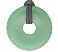 Lebensquelle Plus Gemstone Donut Pendant 30mm with Cotton Cord & Information Card | Natural Stone Necklace | Genuine Healing Crystal Jewellery (Aventurine, green)